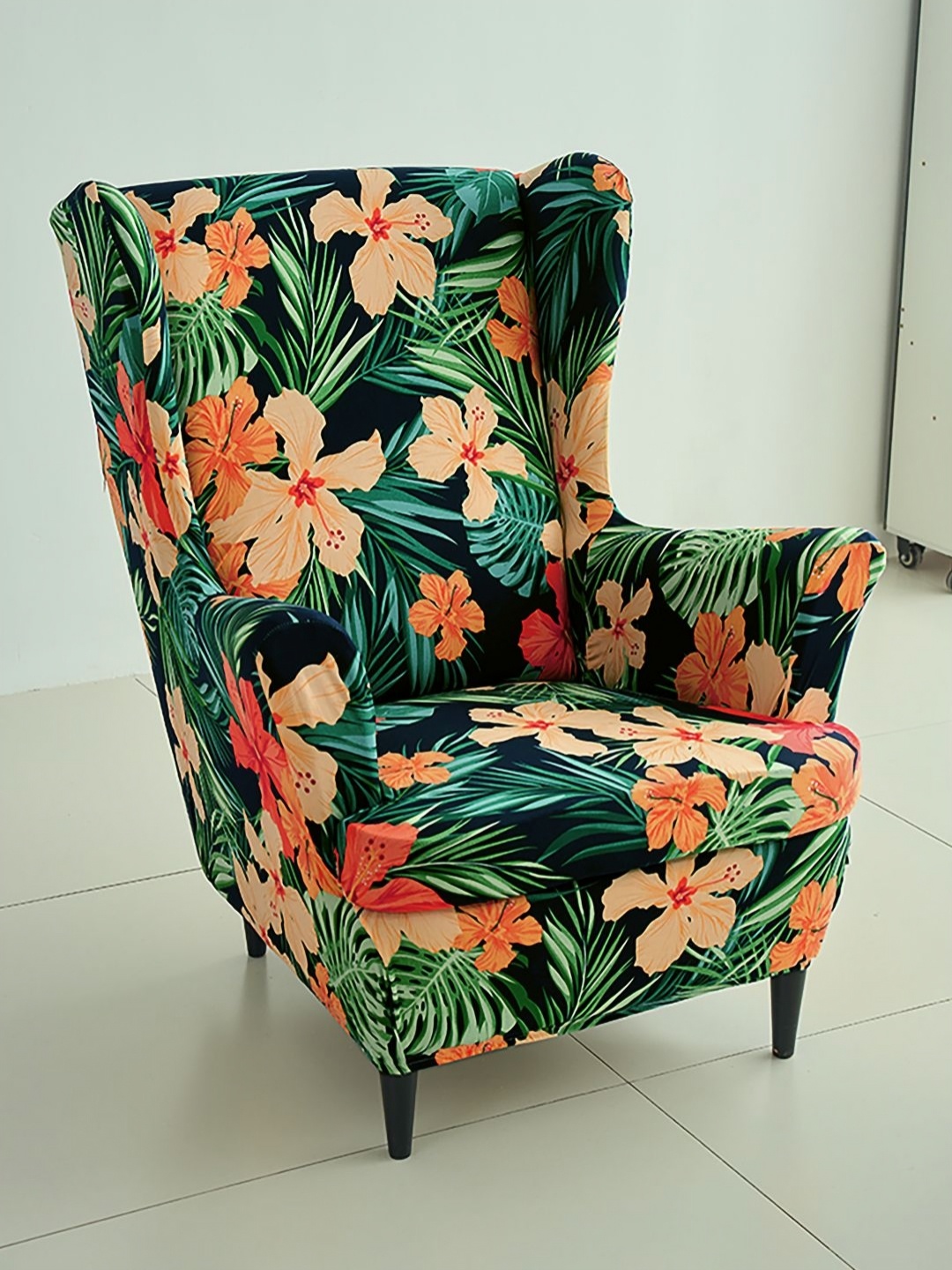 

HOKIPO Green Printed 140 GSM Wingback Chair Cover