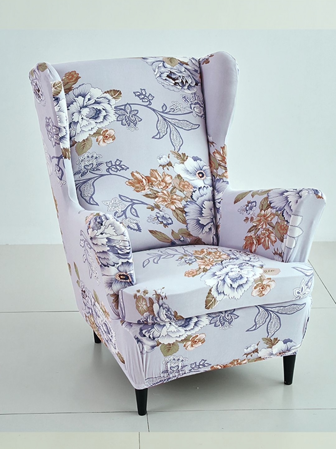 

HOKIPO Grey Printed 140 GSM Stretchable Wing Chair Cover