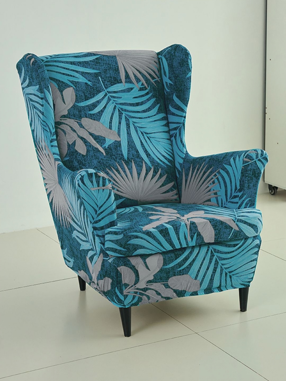 

HOKIPO Blue Printed 140 GSM Wingback Chair Cover