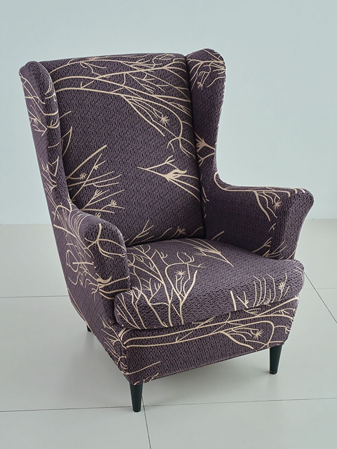 

HOKIPO Brown Printed 140 GSM Wingback Chair Cover