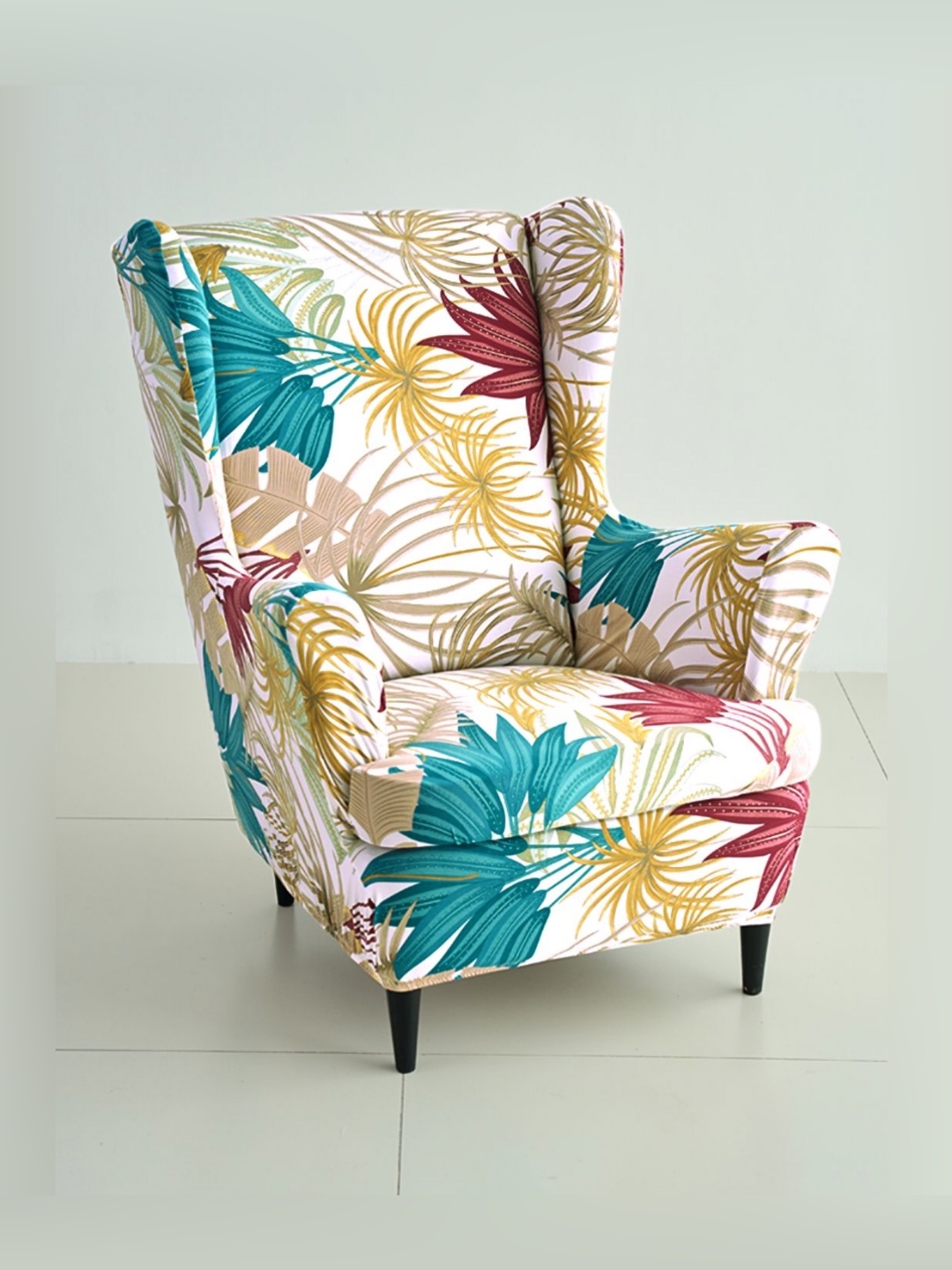 

HOKIPO Beige Printed 140 GSM Fully Covered Wingback Chair Cover