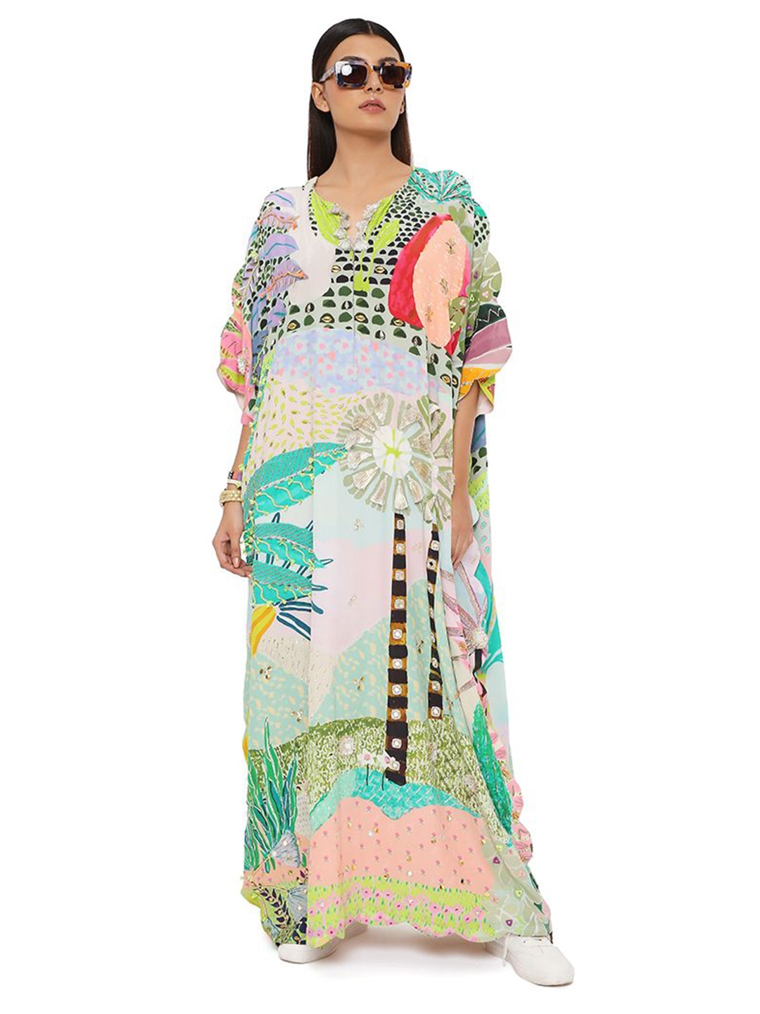 

Payal Singhal Printed Scallop Hem Kaftan Maxi Dress, Green