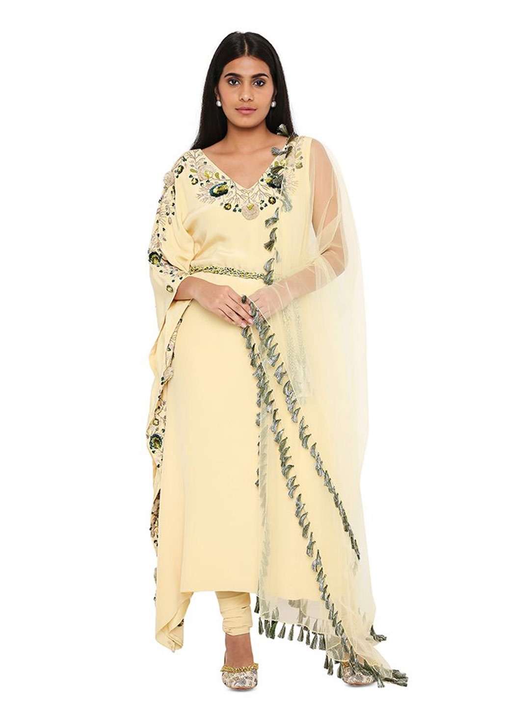 

Payal Singhal Embroidered Kaftan Kurta Sets With Dupatta, Cream