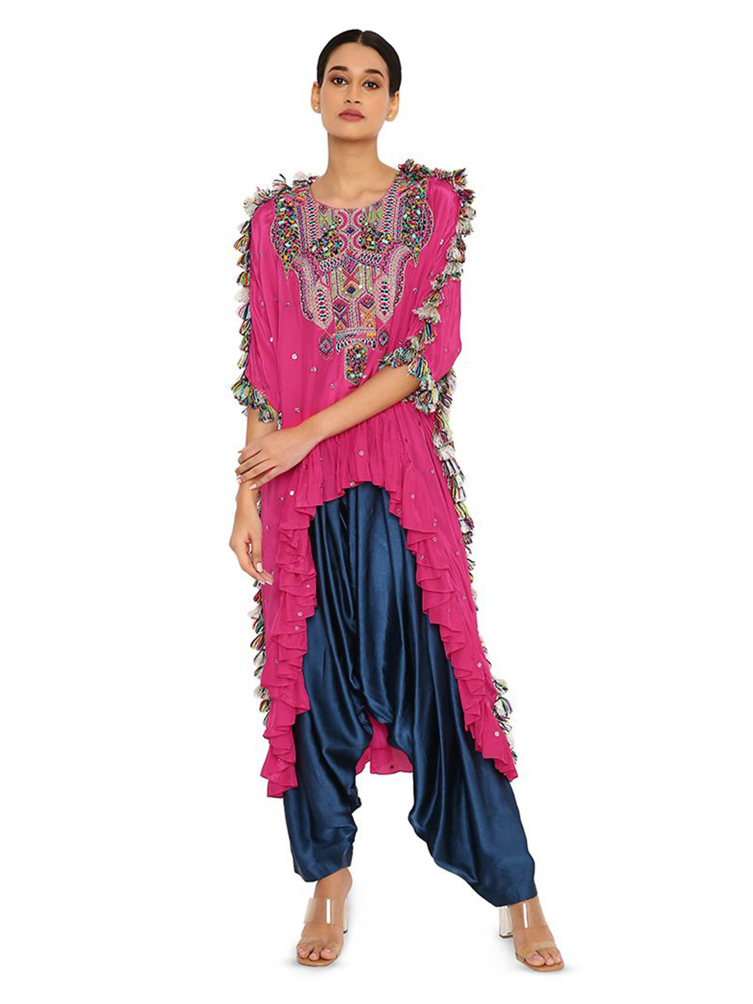

Payal Singhal Embroidered Kaftan With Palazzo, Pink
