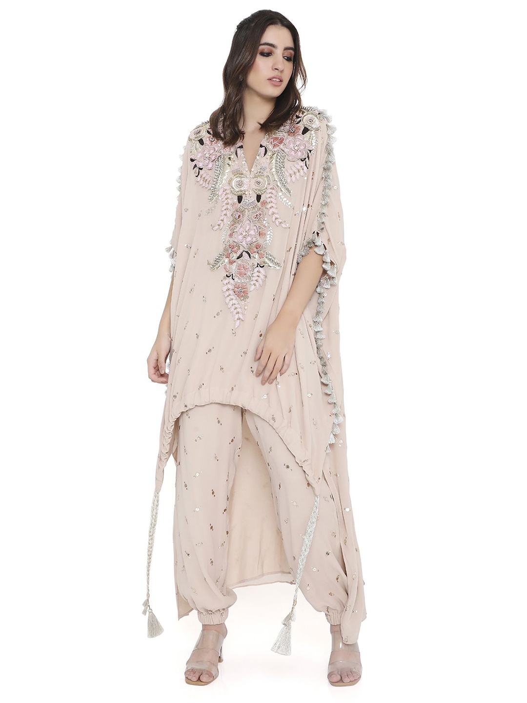 

Payal Singhal Women Embroidered Kaftan With Jogger Pant, Off white
