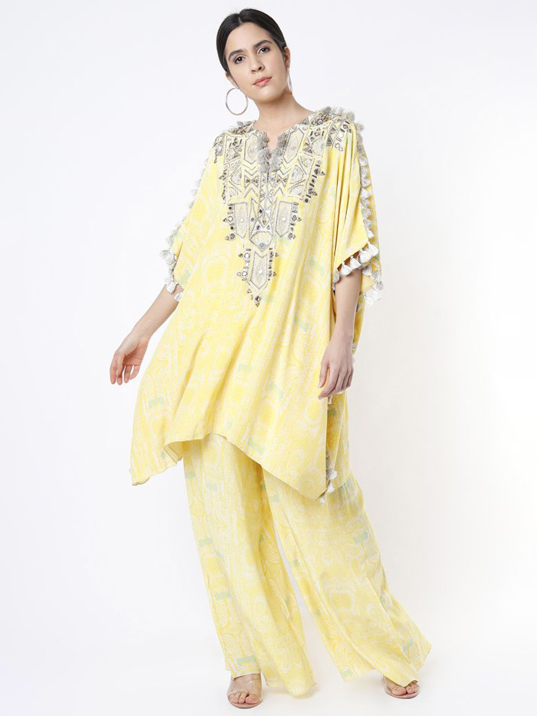 

Payal Singhal Floral Printed Kurti & Palazzos Kurta Kaftan Sets, Yellow