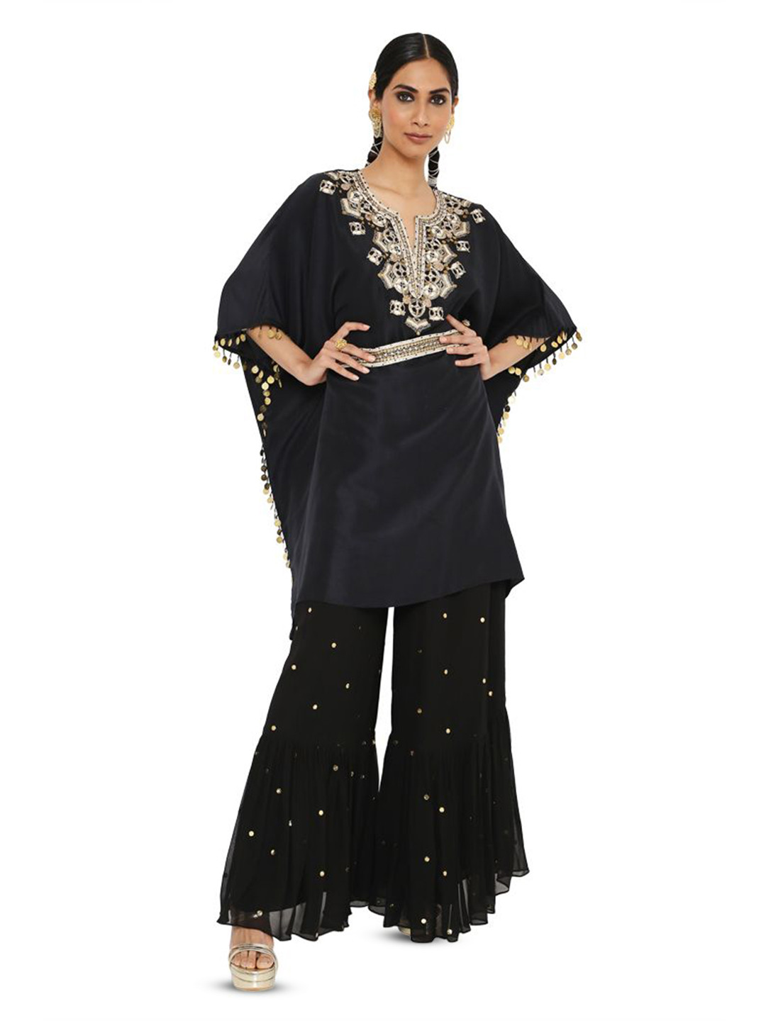 

Payal Singhal Embellished Kimono Sleeve Kaftan Kurta Sets, Black