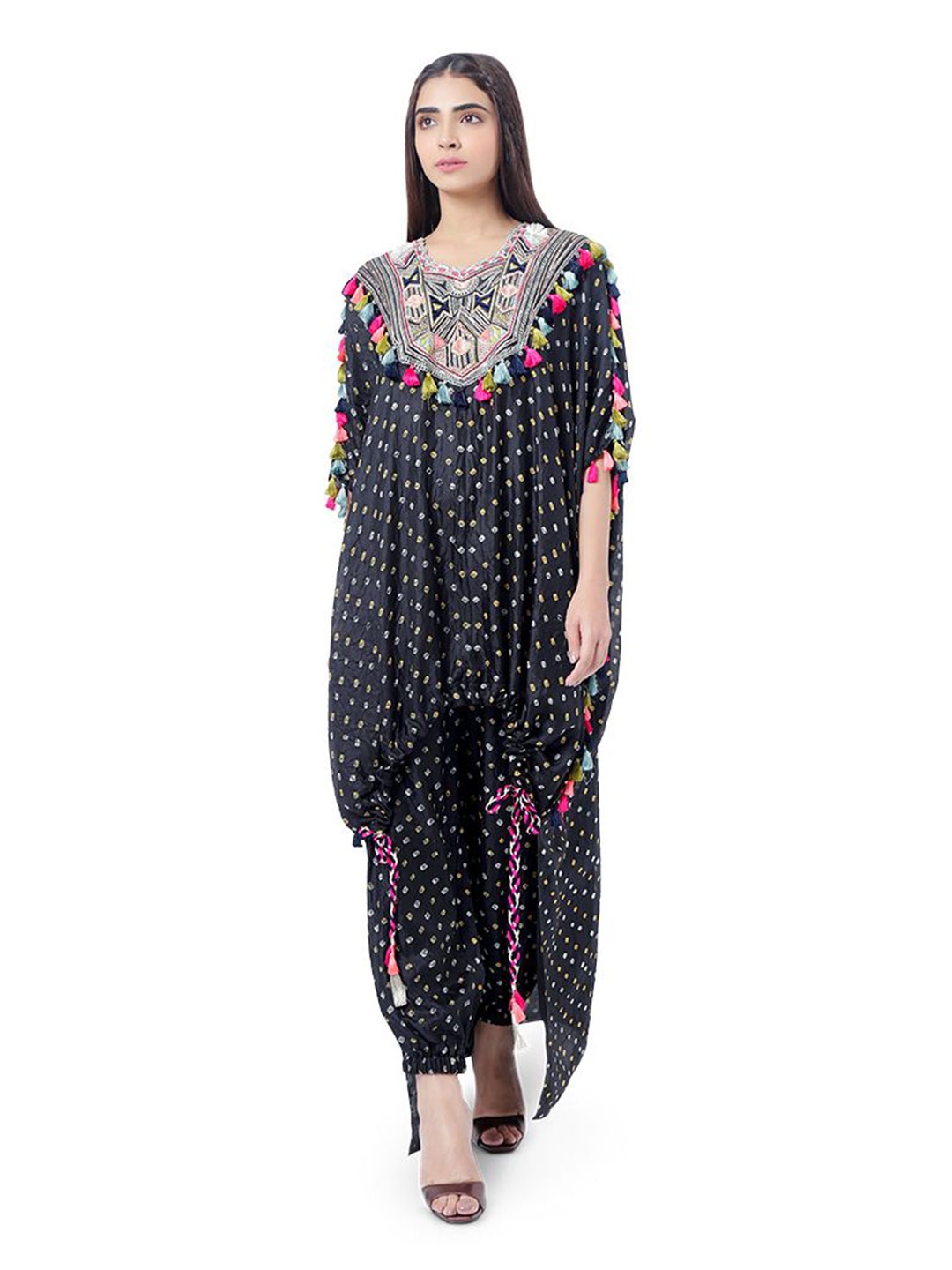 

Payal Singhal Bandhani Printed Embriidered Kaftan With Salwar, Black