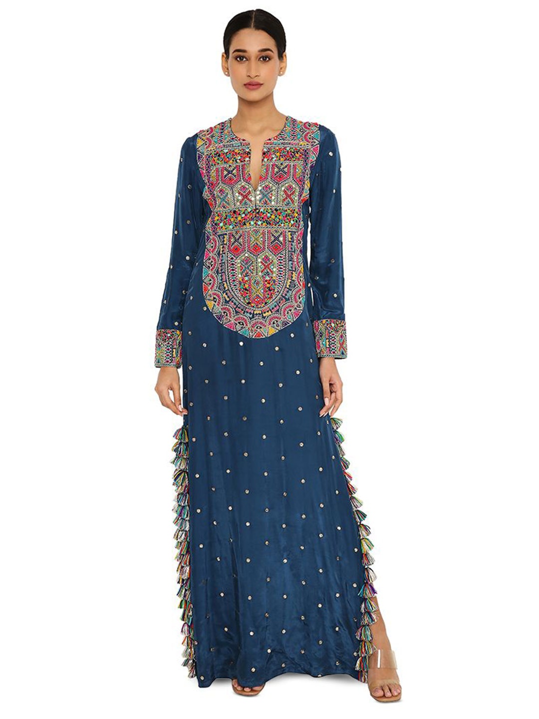 

Payal Singhal Embroidered Maxi Dress with Tassels, Teal