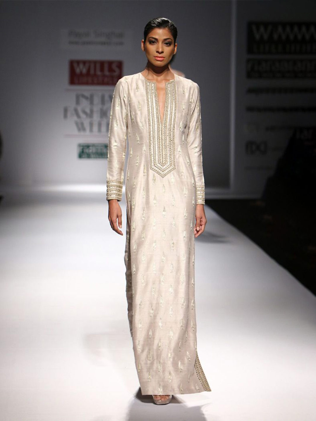 

Payal Singhal Shikara Stone Dupion Silk High Slit KaftanDress, Cream