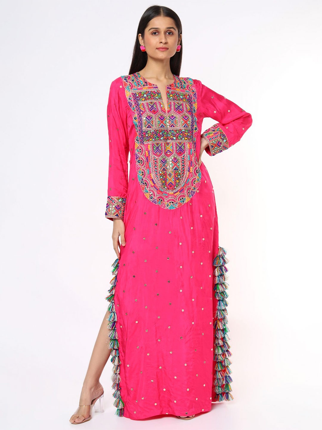 

Payal Singhal Pink Mukaish Silk Embroidered Yoke Beyza Kaftan