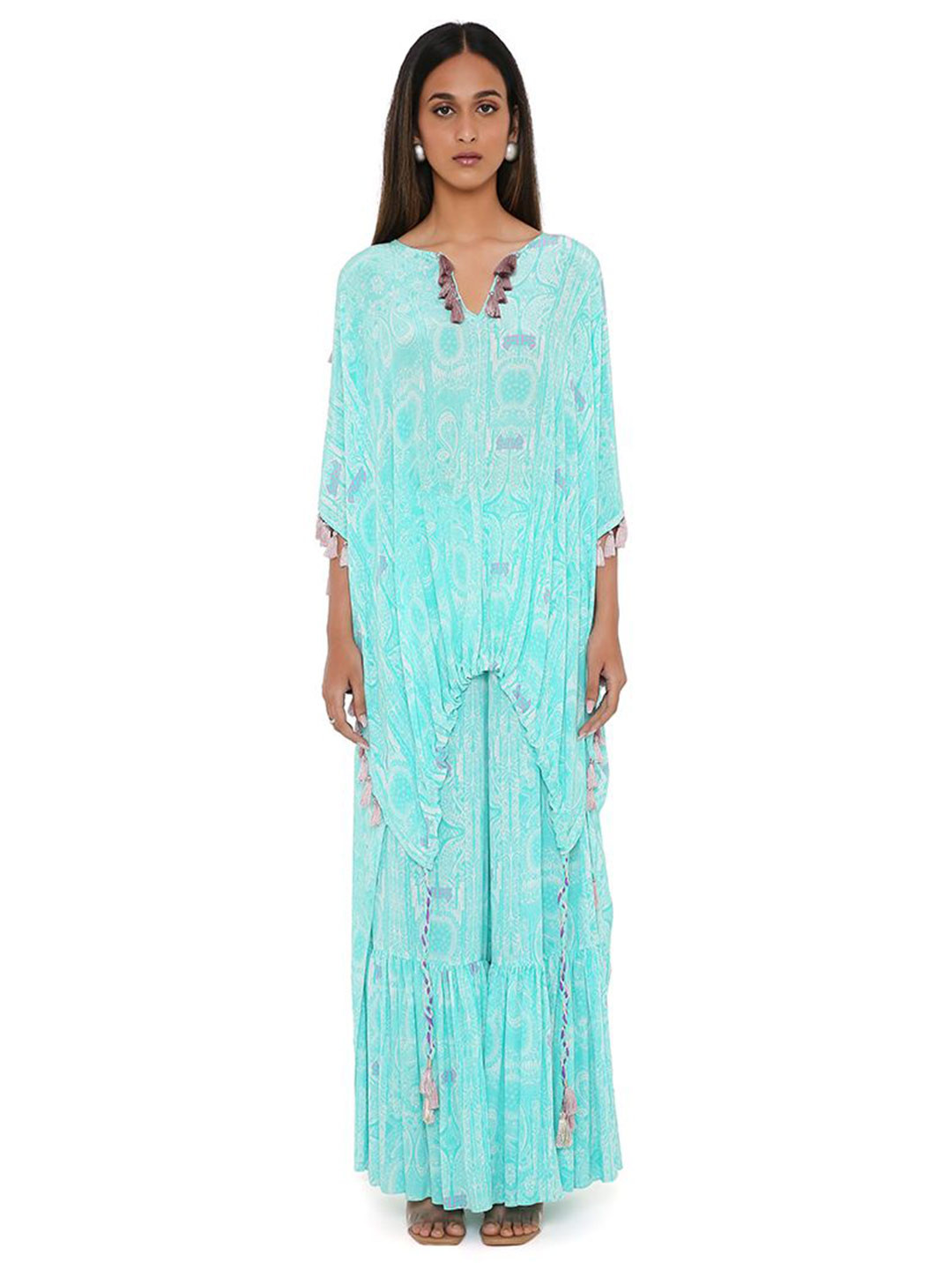 

Payal Singhal Ethnic Motifs Printed Kaftan Tunic And Palazzo Co-Ords, Blue