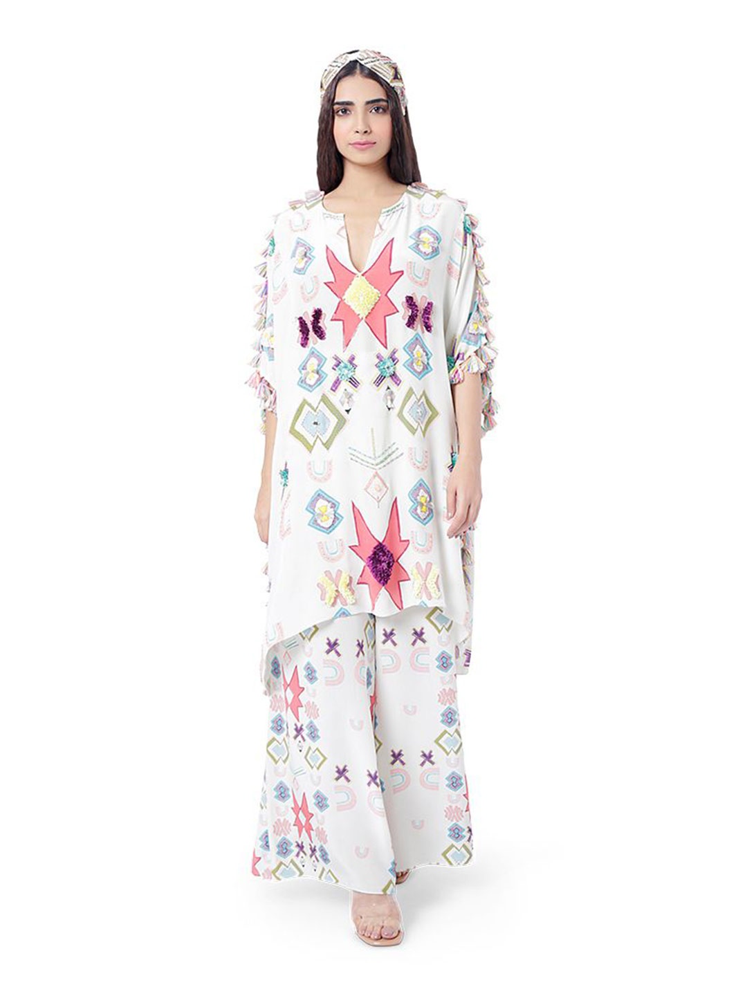 

Payal Singhal Printed Embroidered Kaftan with Palazzo, White