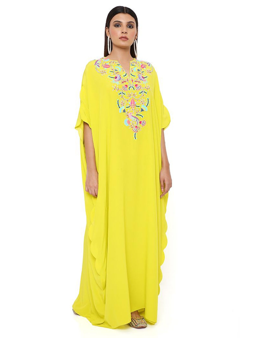 

Payal Singhal Women Kaftan Batwing Sleeves Maxi Dress, Lime green