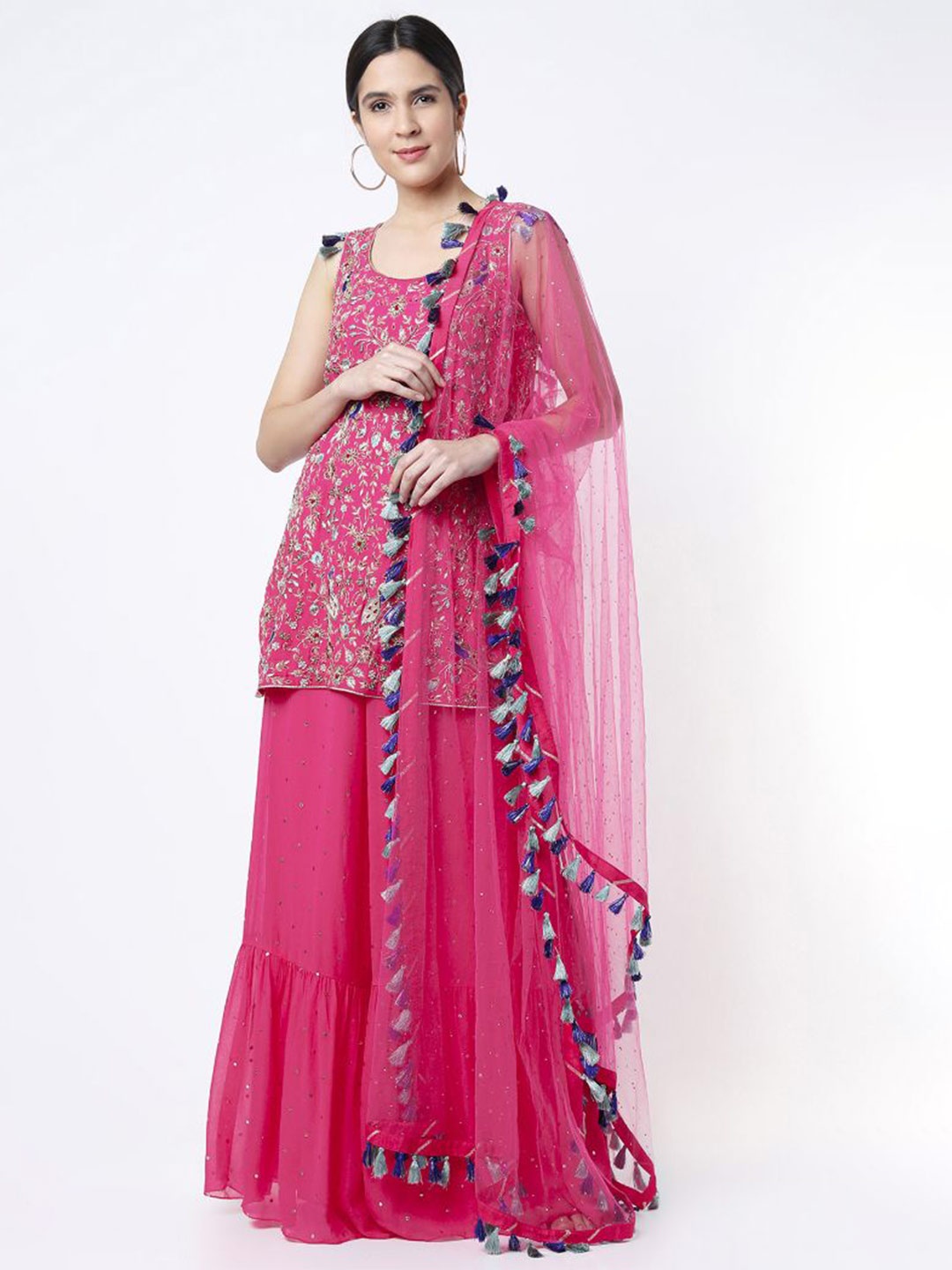 

Payal Singhal Embellished Kurta Set With Net Dupata, Pink