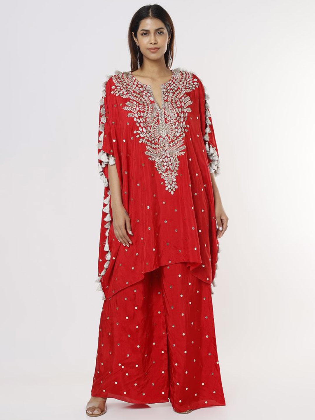 

Payal Singhal Embroidered Kaftan and Palazzo, Red