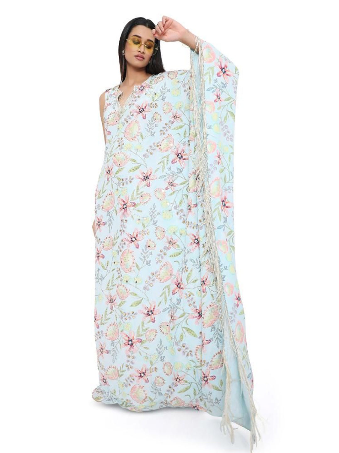 

Payal Singhal Floral One Shoulder Kaftan Maxi Dress, Blue