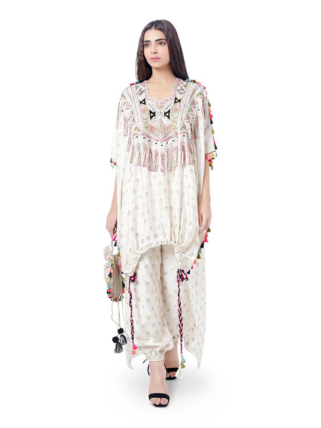 

Payal Singhal Floral Embroidered Kaftan Maxi Dress with Jogger Pant, White