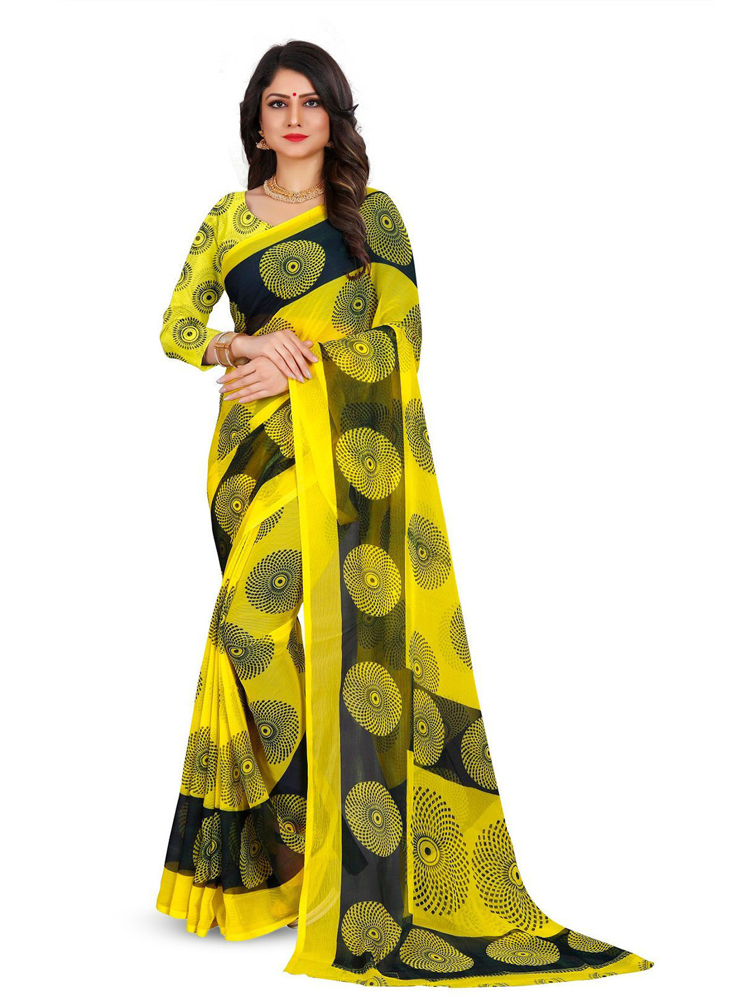 

RUNAYA NX Ethnic Motifs Pure Georgette Saree, Yellow