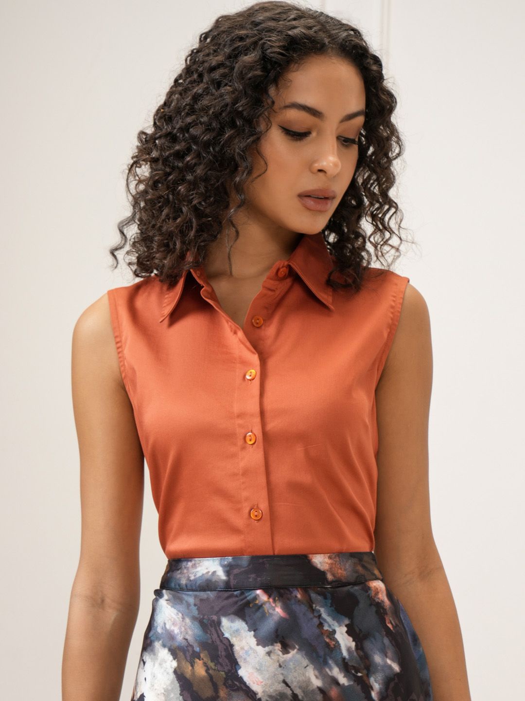 

CHIC BY TOKYO TALKIES Women Spread Collar Solid Cotton Casual Shirt, Rust