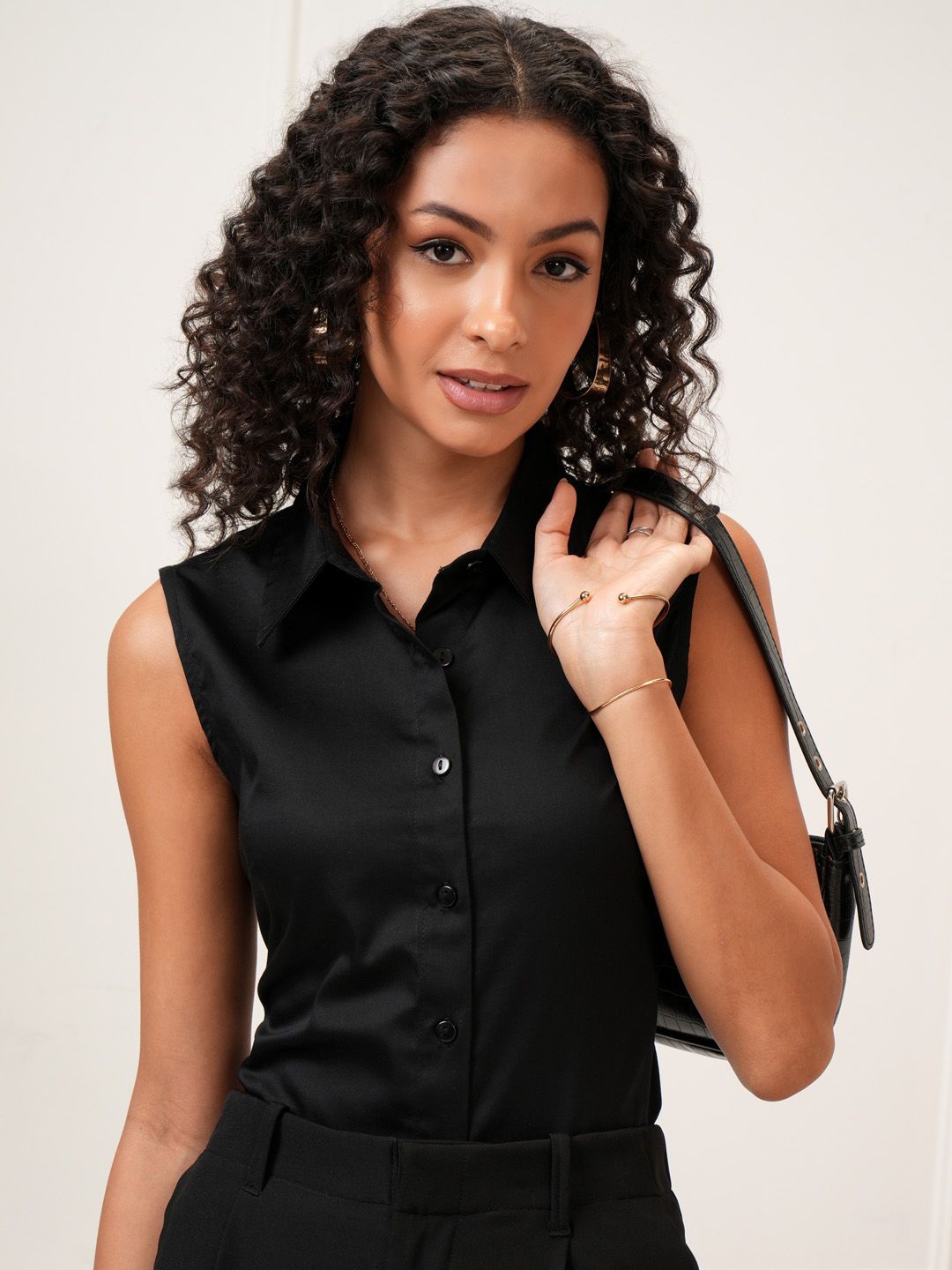 

CHIC BY TOKYO TALKIES Women Spread Collar Solid Cotton Casual Shirt, Black