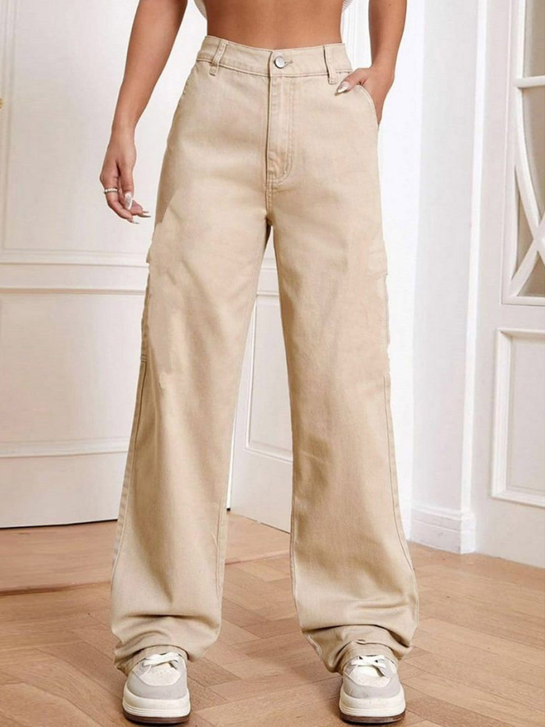 

Perfect Outlet Women Straight Fit High-Rise Stretchable Jeans, Cream