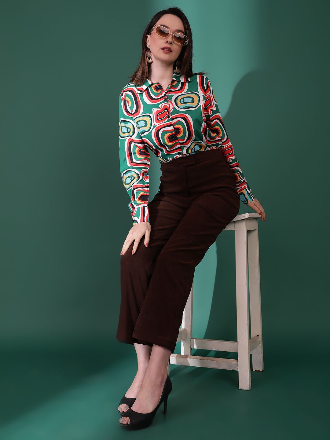 

Kotty Women Opaque Printed Casual Shirt, Green