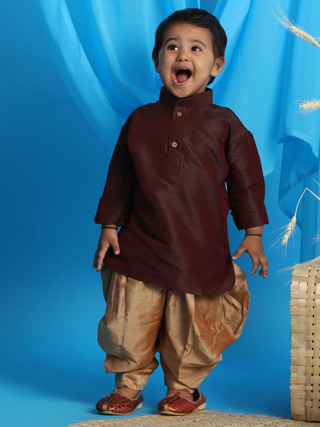 

VASTRAMAY Infant Boys Straight Kurta with Dhoti Pants, Burgundy