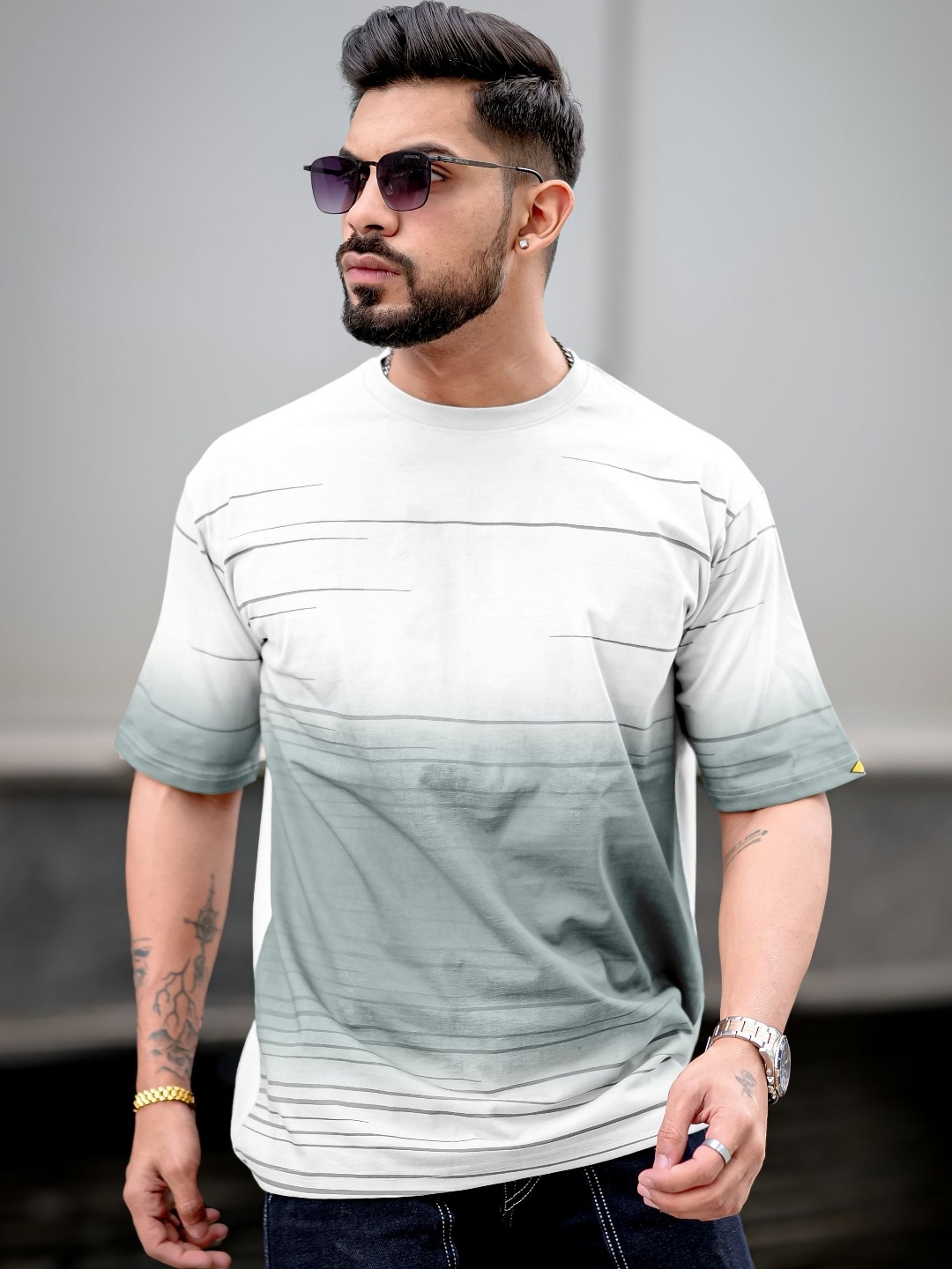 

Maniac Men Abstract Printed Neck Cotton Oversized Tshirt, White