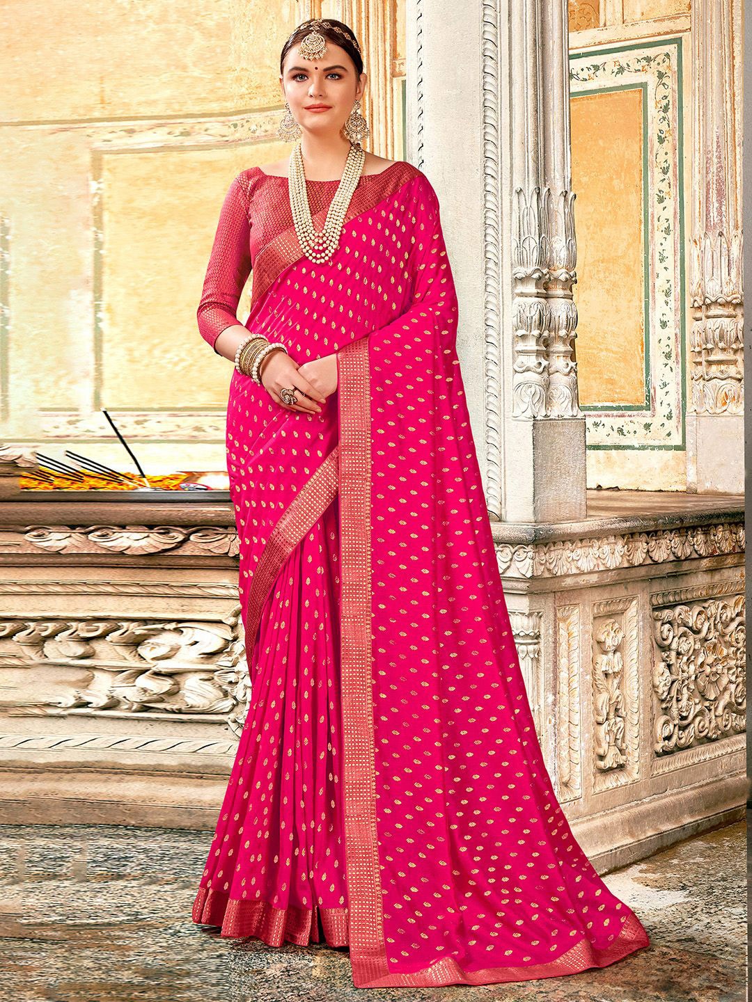 

Anouk Rustic Ethnic Motifs Zari Saree, Pink