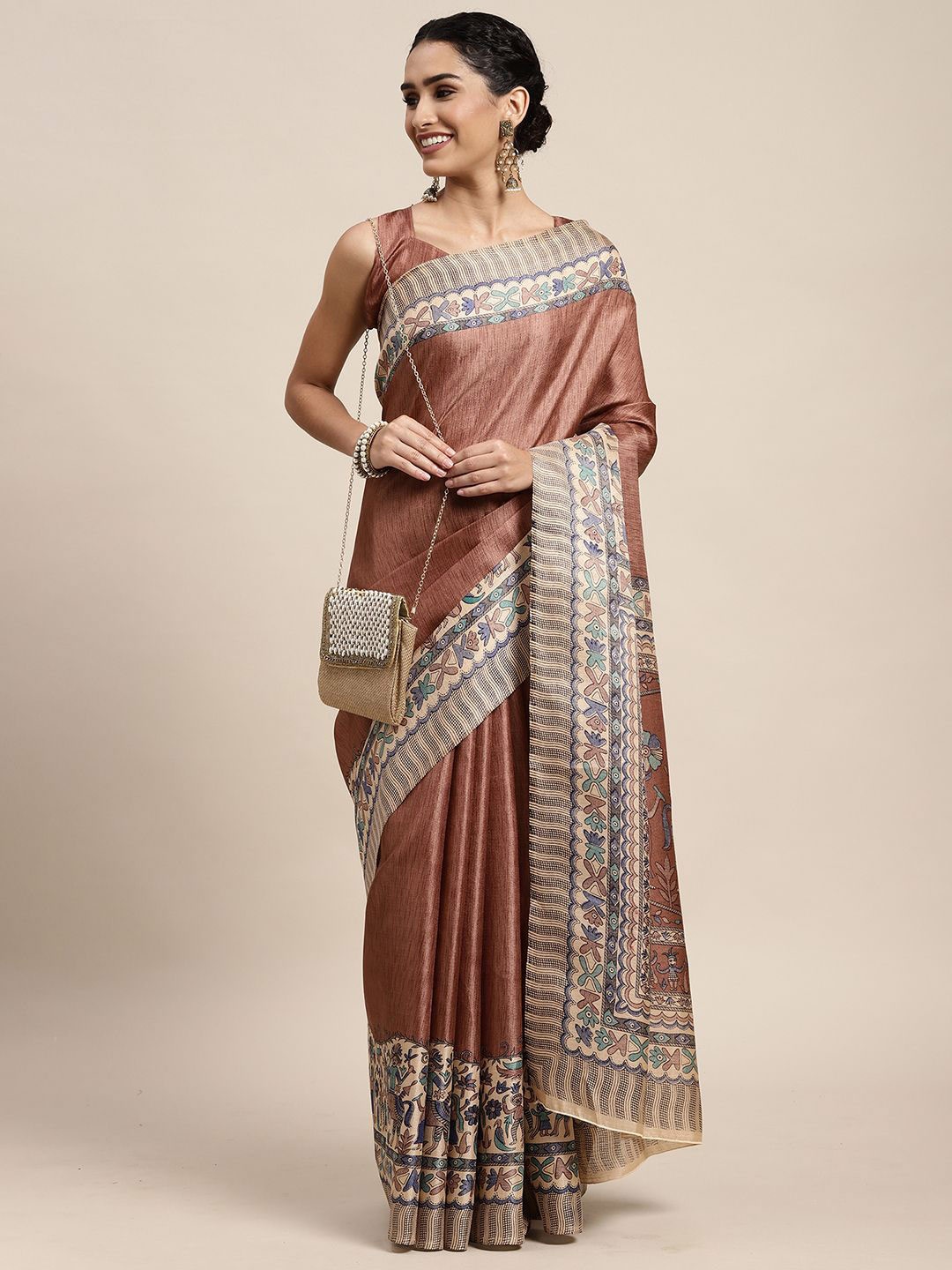 

Anouk Ethnic Motifs Printed Saree With Blouse Piece, Brown