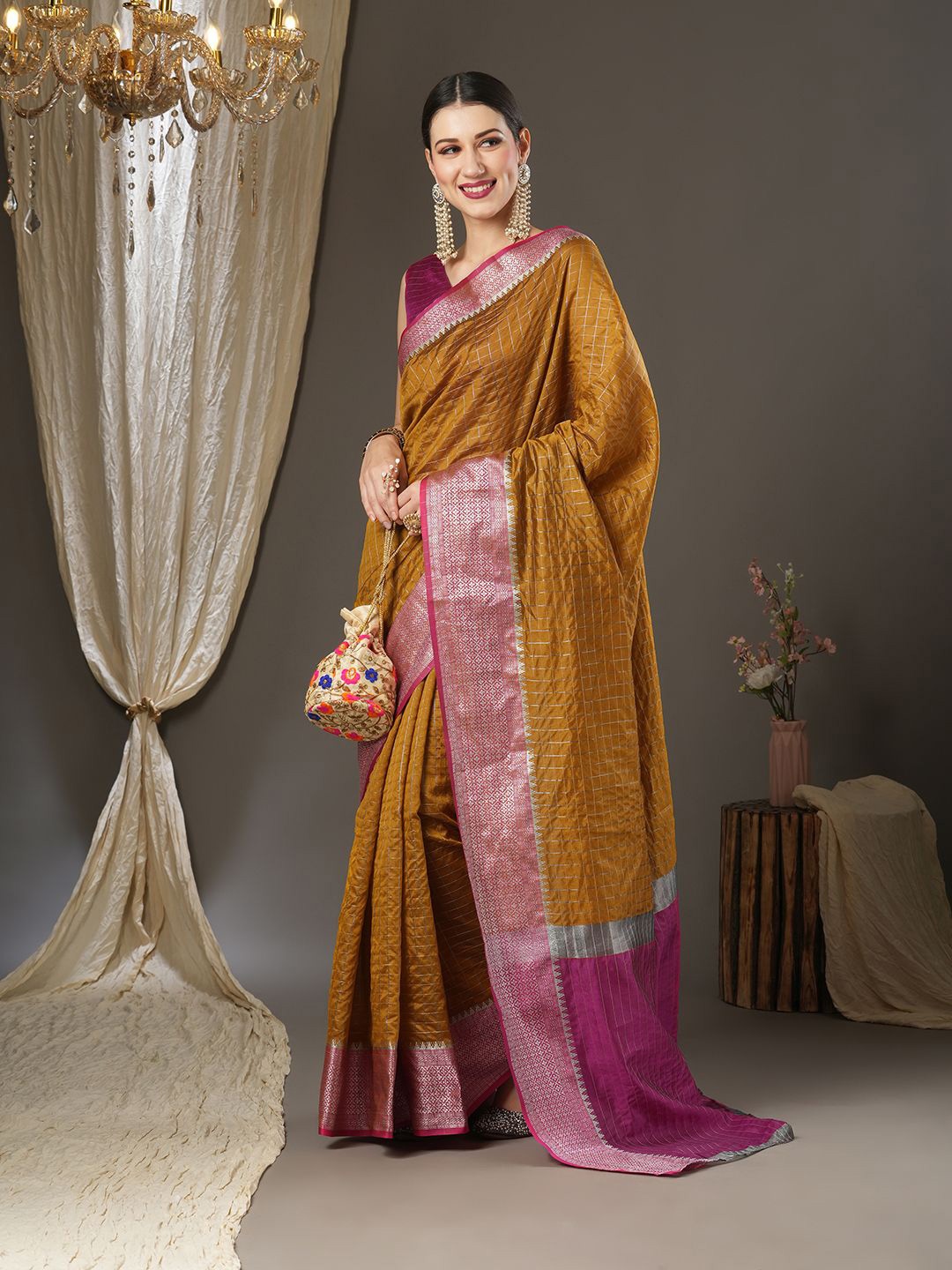 

Anouk Rustic Woven Design Zari Taant Saree, Mustard