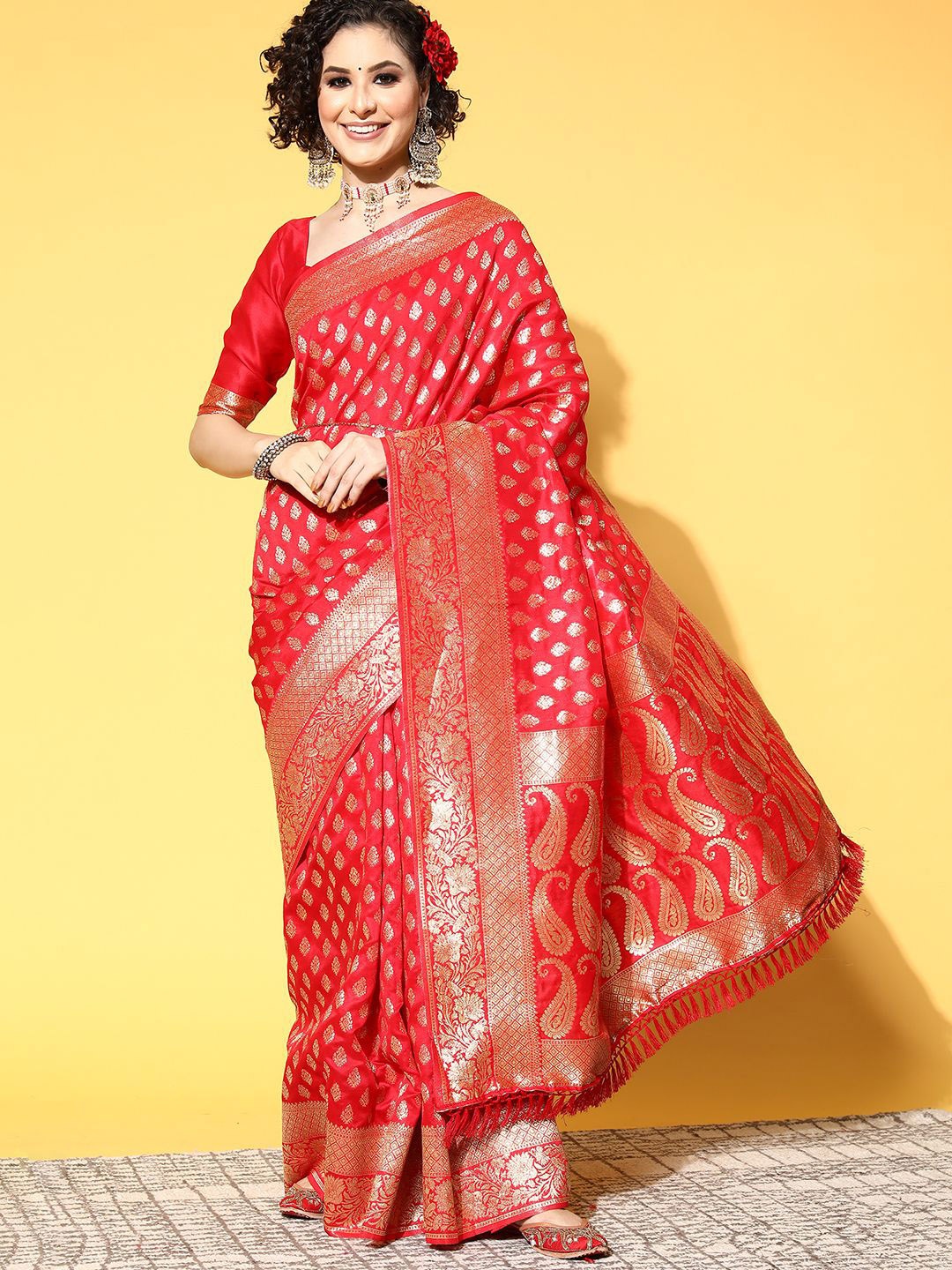 

Anouk Woven Design Zari Dharmavaram Saree, Red