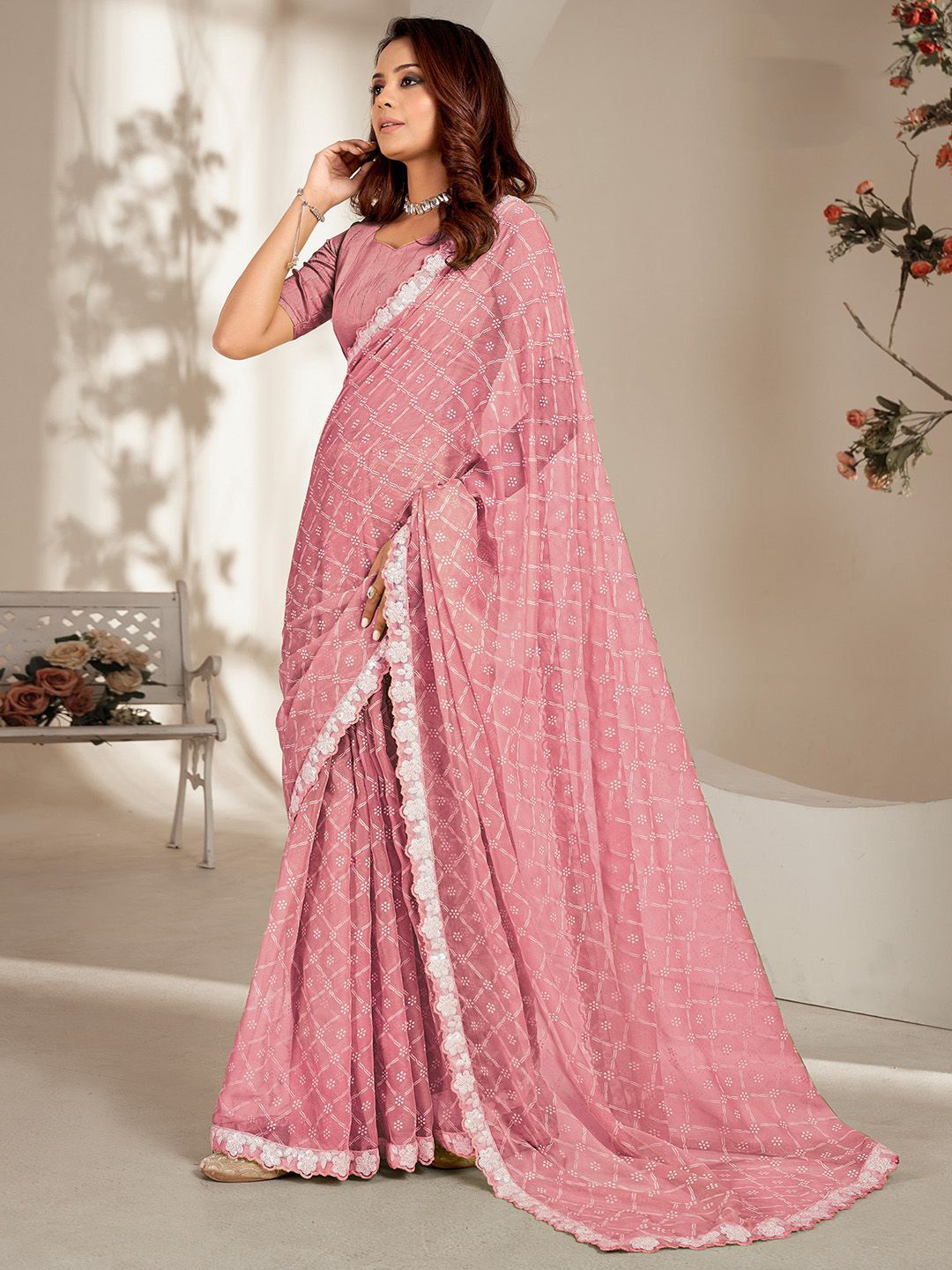 

Anouk Ethnic Motifs Beads and Stones Saree, Mauve