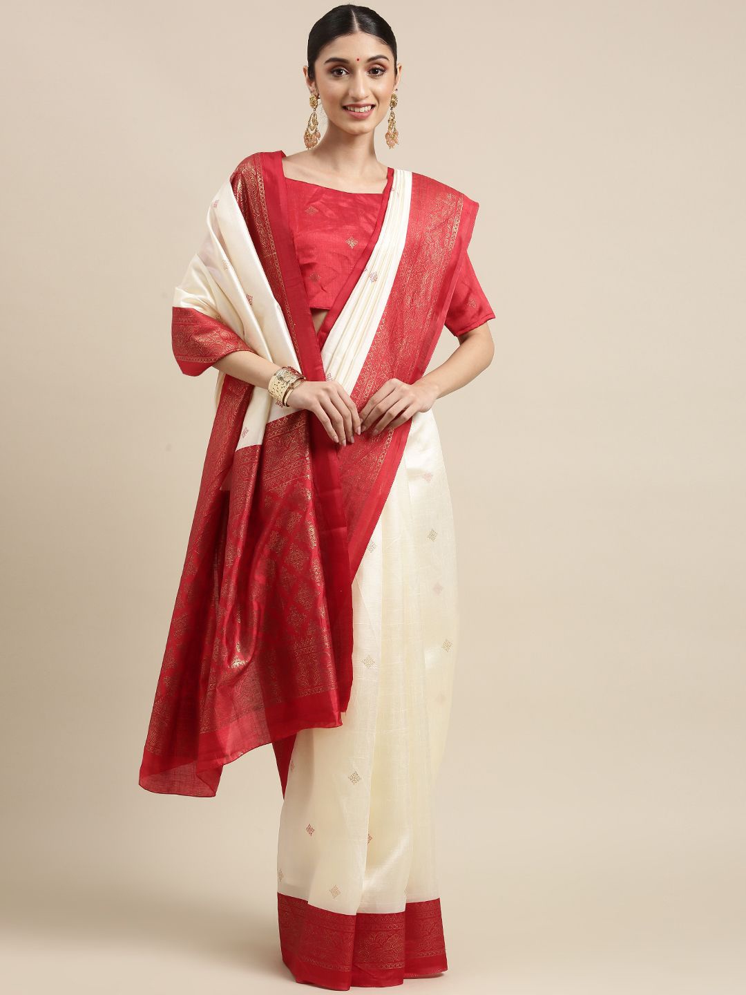 

Anouk Rustic Silk Blend Bomkai silk Saree, Off white