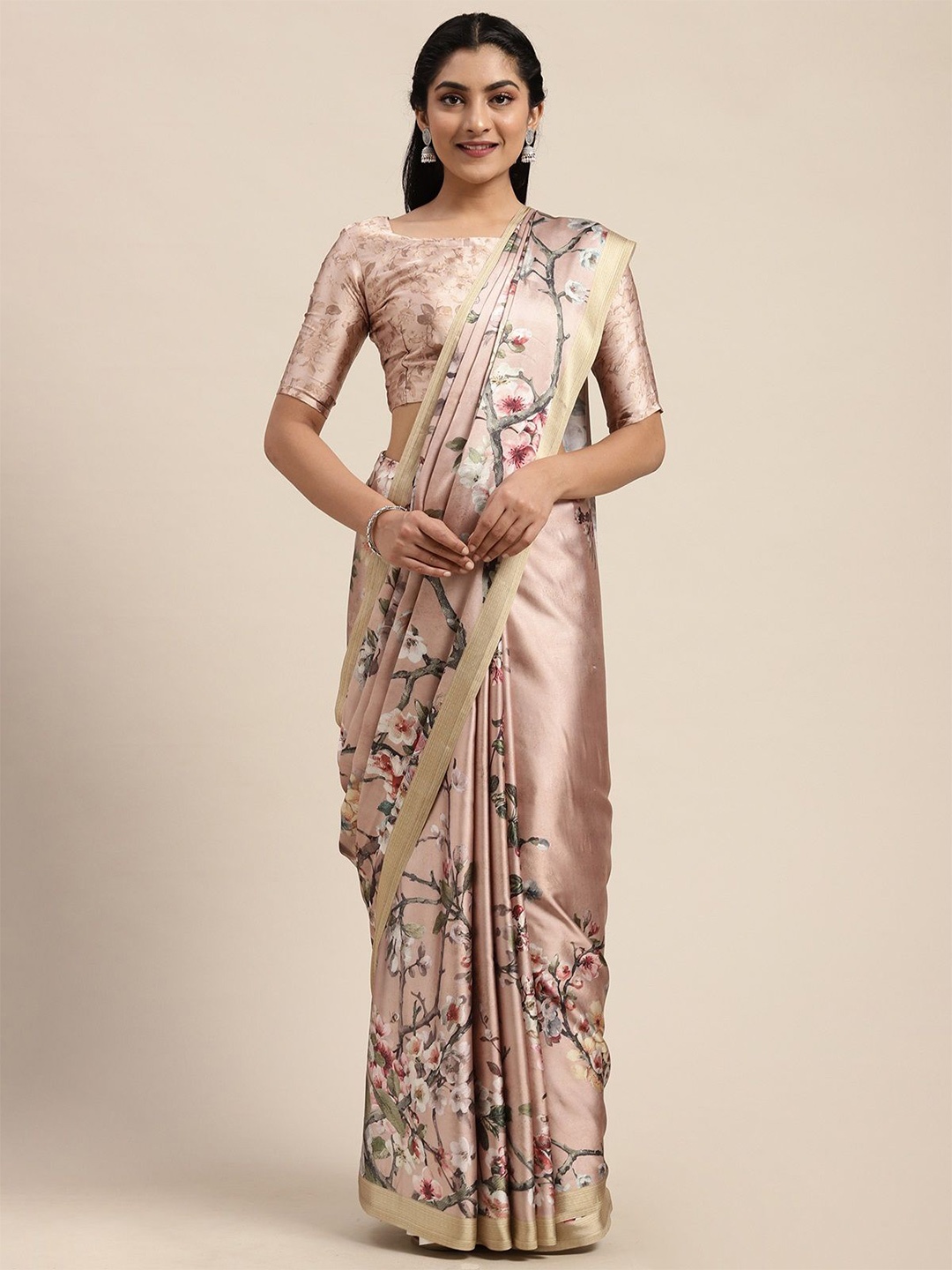 

Anouk Floral Printed Zari Saree, Brown