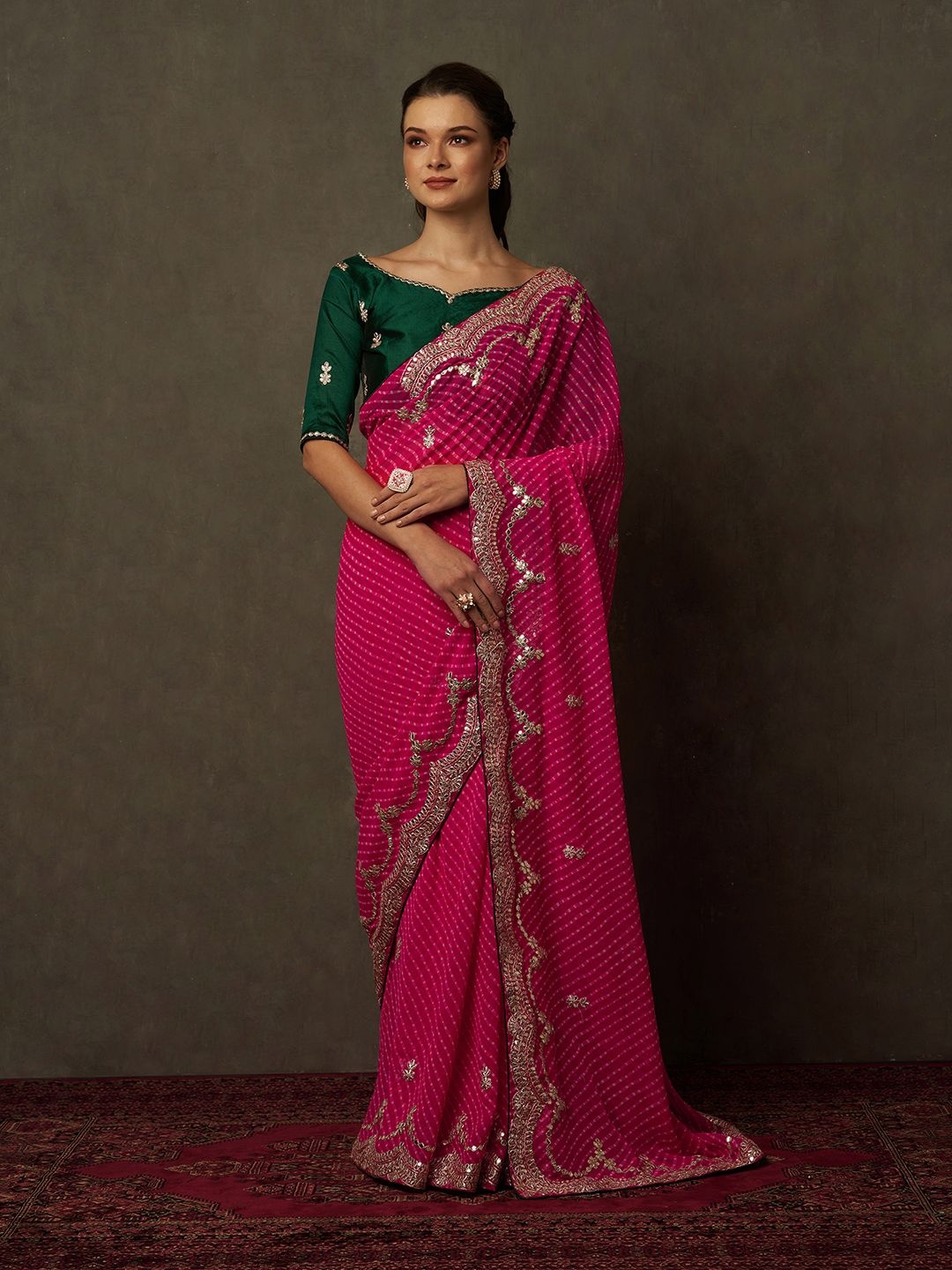 

Anouk Ethnic Motifs Gotta Patti Bandhani Saree, Pink