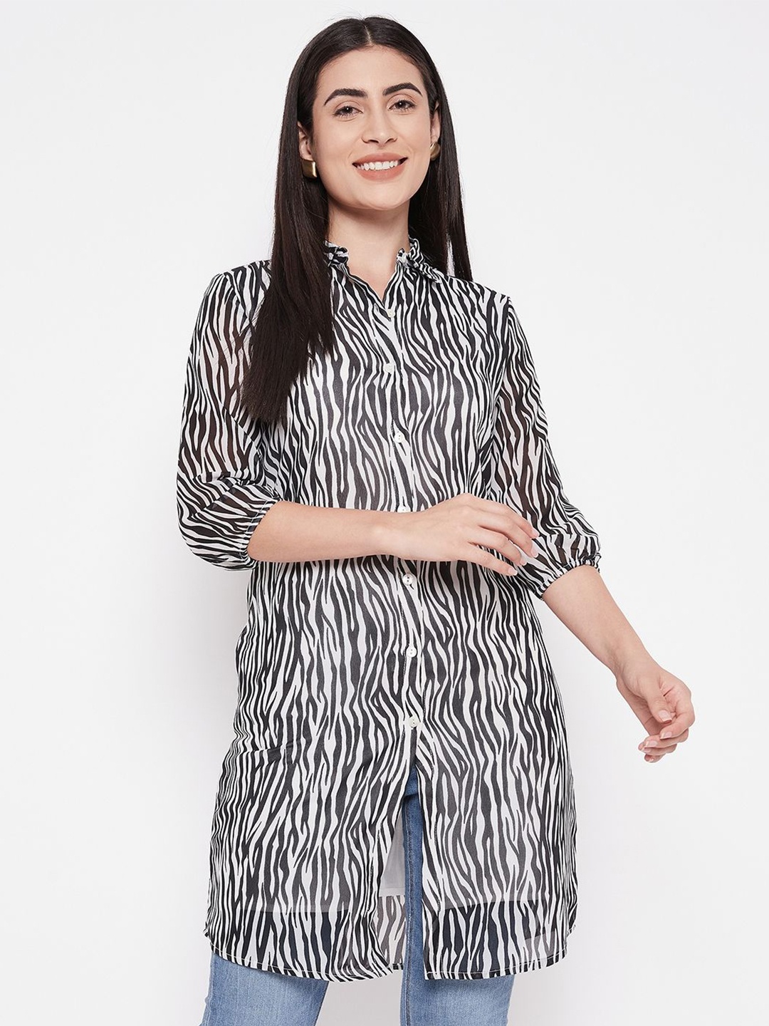 

BAESD Shirt Collar Printed Tunic, White