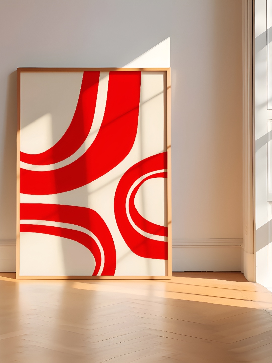 

SAF Red & Off White Abstract Wooden Painting Wall Art