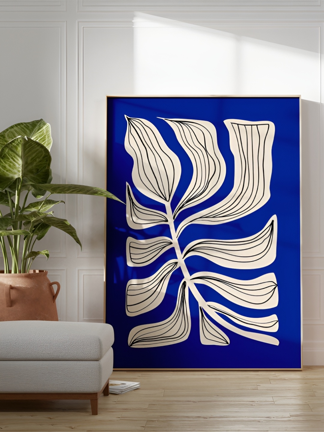 

SAF Blue & Off White Abstract Wooden Painting Wall Art