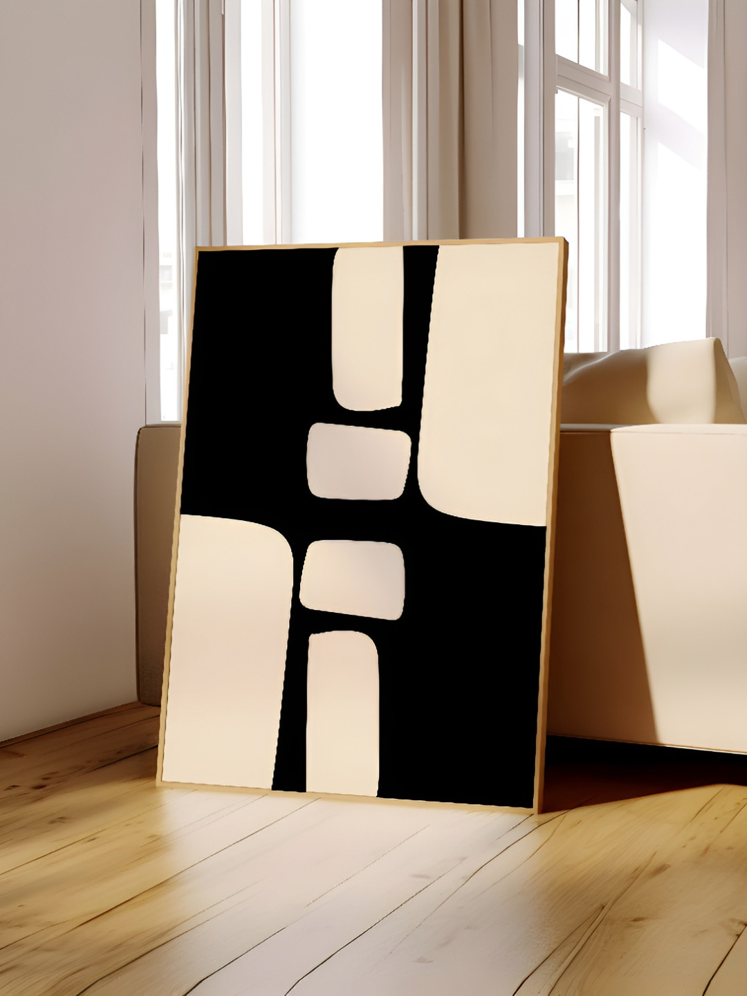 

SAF Black & Off White Abstract Wooden Painting Wall Art