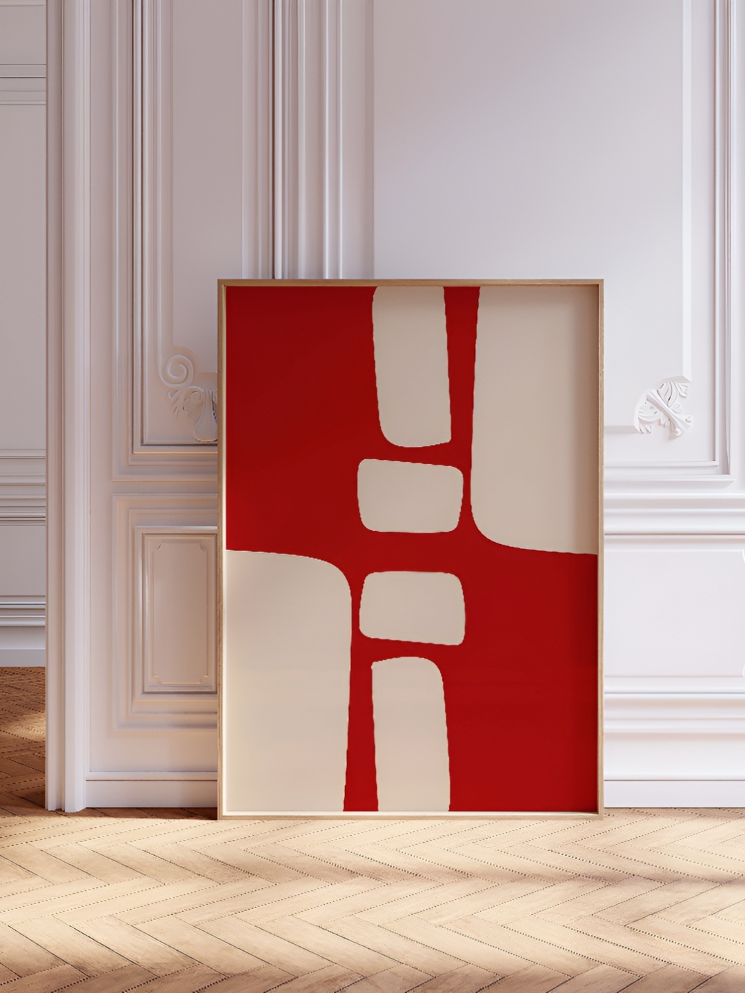 

SAF Red & White Abstract Wooden Painting Wall Art