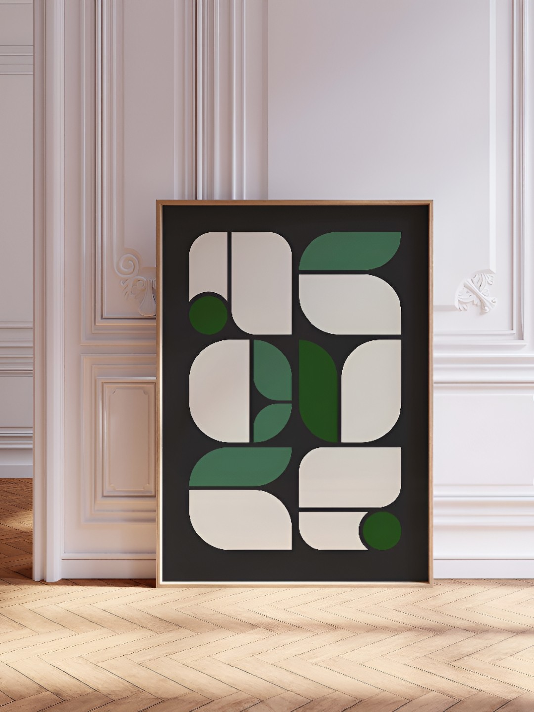 

SAF White & Green Abstract Wooden Painting Wall Art, Black
