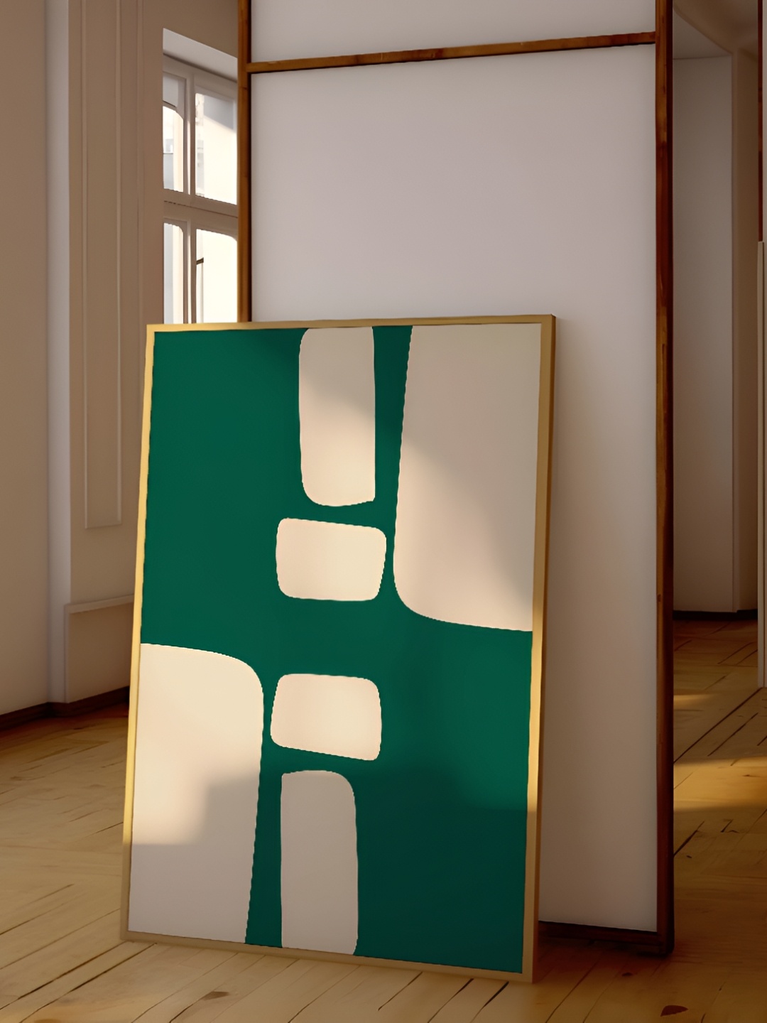 

SAF Green & Off White Abstract Wooden Painting Wall Art