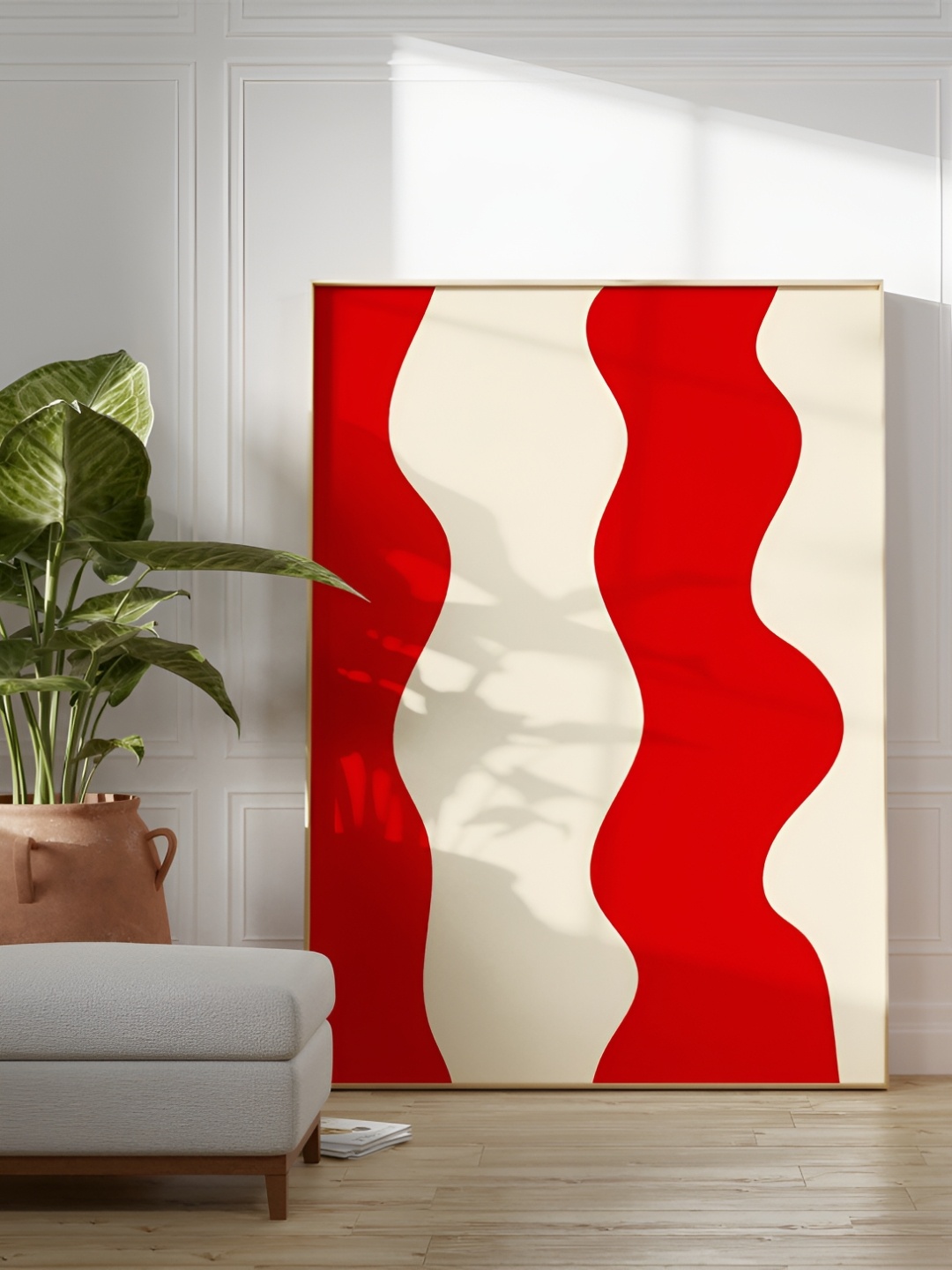 

SAF Red & White Abstract Wooden Painting Wall Art