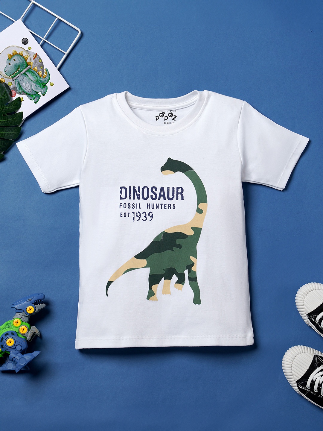 

Desi Soota Kids Dinosaur Printed Pure Cotton T-shirt, White