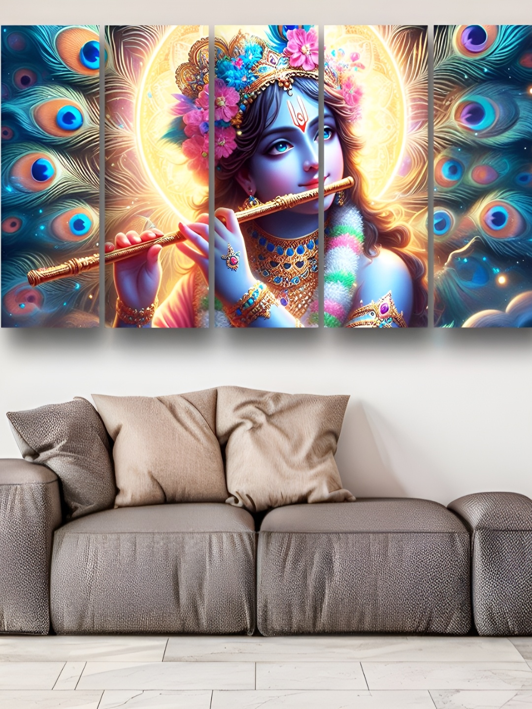 

Casperme Blue & Pink 5 Pieces Radhe Krishna Wooden Painting Wall Arts