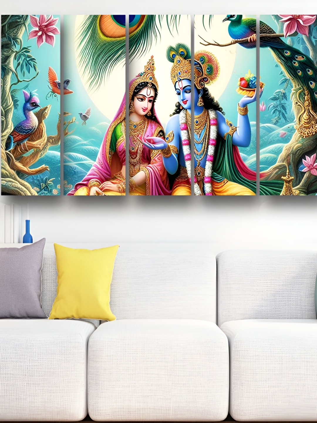 

Casperme Blue & Pink 5 Pieces Radhe Krishna Wooden Painting Wall Arts