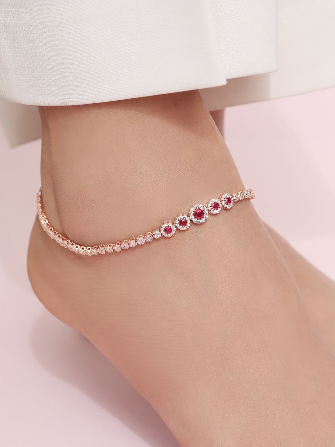 

Zavya Rose Gold-Plated 925 Sterling Silver Artificial Stones Anklet