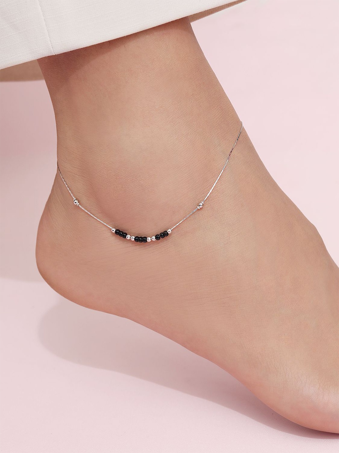 

Zavya Rhodium-Plated 925 Sterling Silver Artificial Beads Anklet